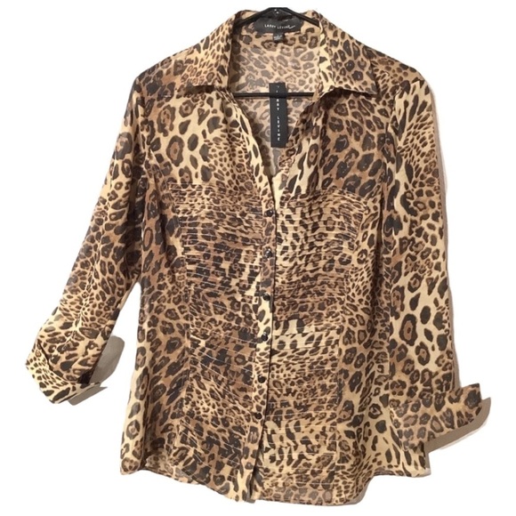 Larry Levine NWT - Sz L - animal print pattern transparent button down shirt - Picture 2 of 7